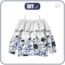 Bardot neckline blouse (VIKI) - FLOWERS (pat. 5 navy) / white - sewing set