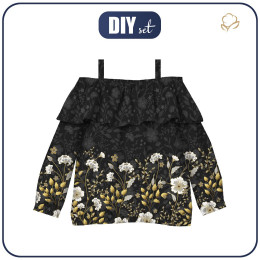 Bardot neckline blouse (VIKI) - FLOWERS (pattern no. 8) / black - sewing set