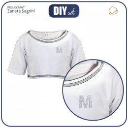 CROP TOP kid’s blouse with transfer rhinestones (NICOLE) - white 110-116 - sewing set