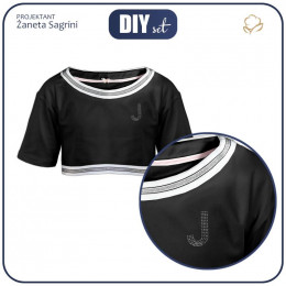CROP TOP kid’s blouse with transfer rhinestones (NICOLE) - black 110-116 - sewing set