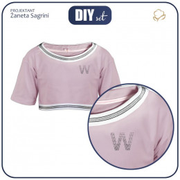 CROP TOP kid’s blouse with transfer rhinestones (NICOLE) - rose quartz 98-104 - sewing set