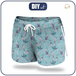Women’s boardshorts - DRAGONFLIES / STRIPES (DRAGONFLIES AND DANDELIONS) - sewing set