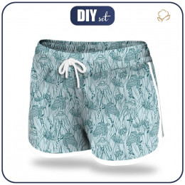 Women’s boardshorts - TURTLES AND JELLYFISH (BLUE PLANET) - sewing set
