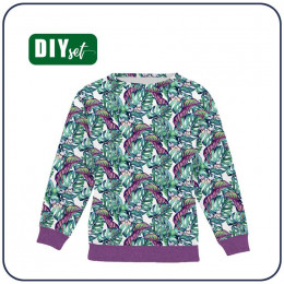 CHILDREN'S (NOE) SWEATSHIRT - MINI LEAVES AND INSECTS PAT. 5 (TROPICAL NATURE) / white - looped knit fabric 