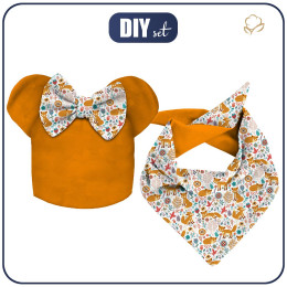 KID'S CAP AND SCARF (MOUSE) - FOXES IN THE FORREST / white - sewing set