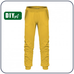 CHILDREN'S JOGGERS (LYON) - B-14 - SPICY MUSTARD - looped knit fabric 