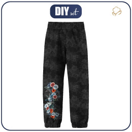 CHILDREN'S SOFTSHELL TROUSERS (YETI) - WATER-COLOR FLOWERS pat. 2 / black - sewing set