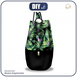 EXCLUSIVE LEATHERETTE BACKPACK - MINI LEAVES AND INSECTS PAT. 4 (TROPICAL NATURE) / black