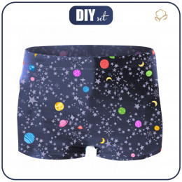 Boy's swim trunks - PLANETS AND STARS ( GALAXY ) / dark blue - sewing set