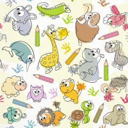 CRAYONS AND ANIMALS - Cotton woven fabric