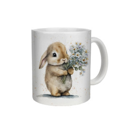 MUG WITH PRINT - BUNNY WITH A BOUQUET OF FLOWERS