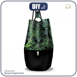 EXCLUSIVE LEATHERETTE BACKPACK - PALM LEAVES pat. 4 / black