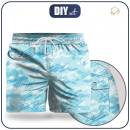 Men's swim trunks - CAMOUFLAGE - scribble / light blue - sewing set