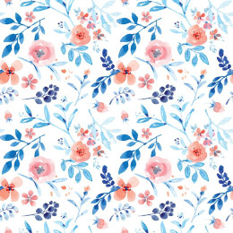 PAINTED PEONIES / white - Cotton woven fabric