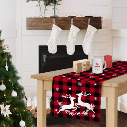 TABLE RUNNER PANEL -VICHY GRID BLACK / red - sewing set