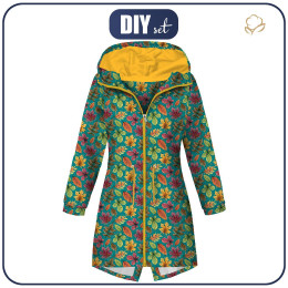 WOMEN'S PARKA (ANNA) - COLORFUL LEAVES MIX / emerald (GLITTER AUTUMN) - softshell