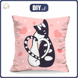 PILLOW 45X45 -  CATS IN LOVE - Panama 220g - sewing set