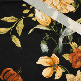 RETRO FLOWERS / black  - viscose woven fabric