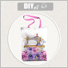 SHOPPER BAG - SEWING MACHINE AND FLOWERS - sewing set