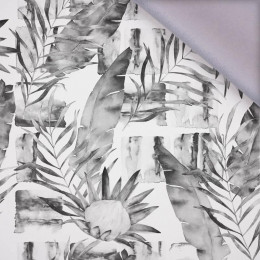 150cm WATER-COLOR LEAVES 2.0 (GREY) / white - softshell