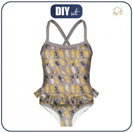 Girl's swimsuit - FLOWER BOUQUET pat. 6 (gold)