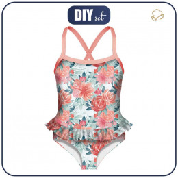 Girl's swimsuit - ROSES AND PEONIES pat. 2