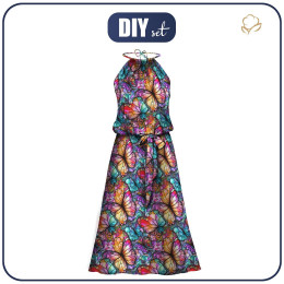 DRESS "DALIA" MAXI - BUTTERFLIES / STAINED GLASS - sewing set