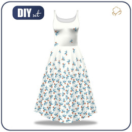 DRESS "ISABELLE" - BLUE LEAVES / white - sewing set