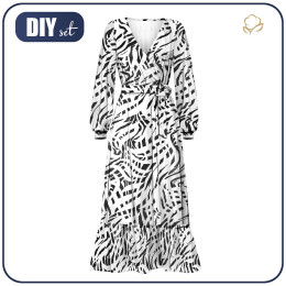 WRAP FLOUNCED DRESS (ABELLA) - BLACK AND WHITE ABSTRACTION - sewing set