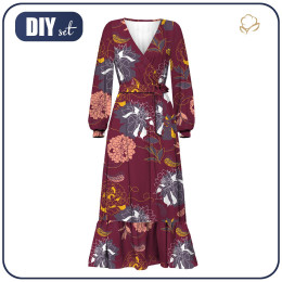 WRAP FLOUNCED DRESS (ABELLA) - NIGHT GARDEN / maroon - sewing set
