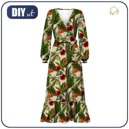 WRAP FLOUNCED DRESS (ABELLA) - PARADISE PLANTS (SAFARI) - sewing set
