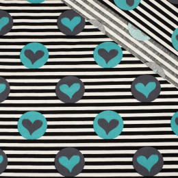 EMERALD HEARTS / stripes -  Cotton woven fabric