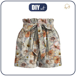 PAPERBAG SHORTS - WATER-COLOR FLOWERS pat. 4 - sewing set