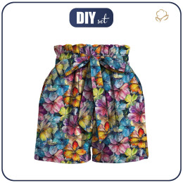 PAPERBAG SHORTS - WATER-COLOR FLOWERS pat. 8 - sewing set