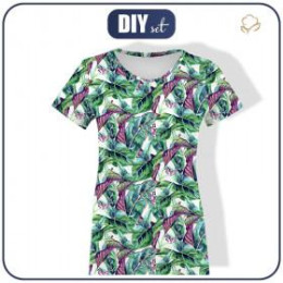 WOMEN’S T-SHIRT XS - MINI LEAVES AND INSECTS PAT. 1 (TROPICAL NATURE) / white - single jersey