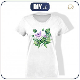 WOMEN’S T-SHIRT - MINI LEAVES AND INSECTS PAT. 4 (TROPICAL NATURE) / white - single jersey XXXL