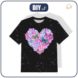 KID’S T-SHIRT - HEART FLOWERS / black - sewing set