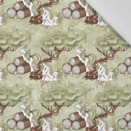 FOREST UNICORNS pat. 2 / green  - Cotton woven fabric