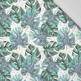 MONSTERA pat. 4 / white  - Cotton woven fabric