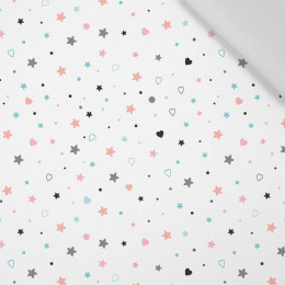 50cm STARS AND HEARTS (PASTEL SKY) - Cotton woven fabric