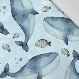 BLUE WHALES (THE WORLD OF THE OCEAN) / CAMOUFLAGE pat. 2 (light blue) - Cotton woven fabric
