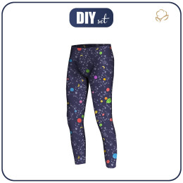 BOY'S THERMO LEGGINGS (HUGO) - PLANETS AND STARS ( GALAXY ) / dark blue - sewing set