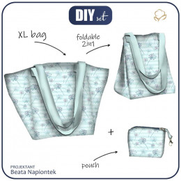 XL bag with in-bag pouch 2 in 1 - DANDELIONS / STRIPES (DRAGONFLIES AND DANDELIONS) - sewing set
