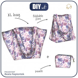 XL bag with in-bag pouch 2 in 1 - PURPLE PEONIES (IN THE MEADOW) - sewing set