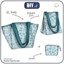 XL bag with in-bag pouch 2 in 1 - JELLYFISH AND CORALS (BLUE PLANET) - sewing set