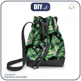 BUCKET BAG - MINI LEAVES AND INSECTS PAT. 4 (TROPICAL NATURE) / black