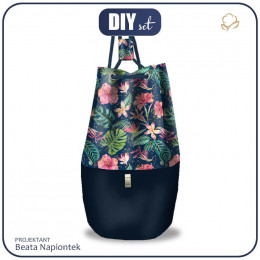 EXCLUSIVE LEATHERETTE BACKPACK - TROPICAL JUNGLE / dark blue