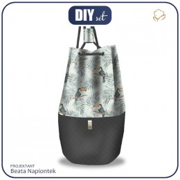 EXCLUSIVE LEATHERETTE BACKPACK - TOUCANS WITH LEAVES / dark grey