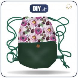 GYM BAG WITH POCKET - FLOWERS AND CLOVER (IN THE MEADOW) - sewing set