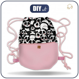 GYM BAG WITH POCKET - PANDAS / pink - sewing set